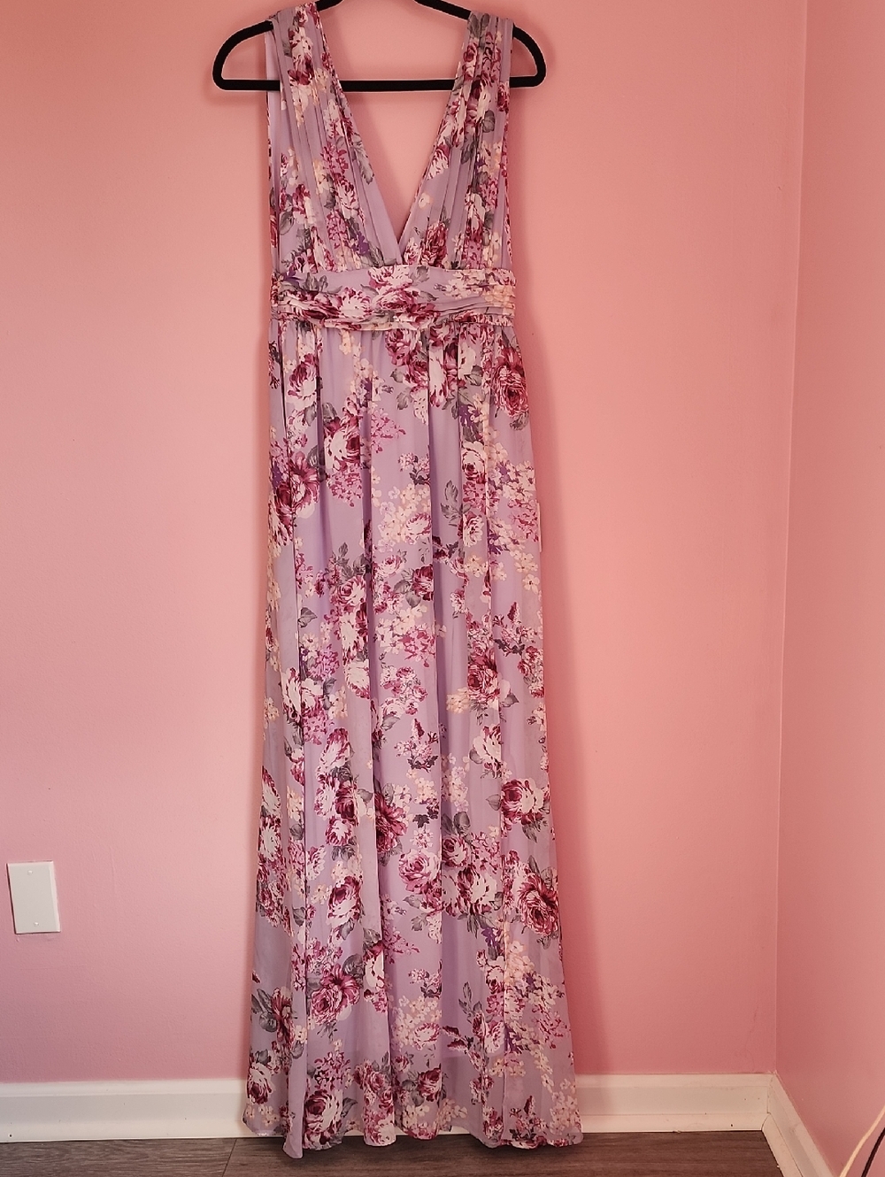 Lulu's Lavender Blush Floral Maxi Dress with Pink Rose Print - Picture 3 of 11